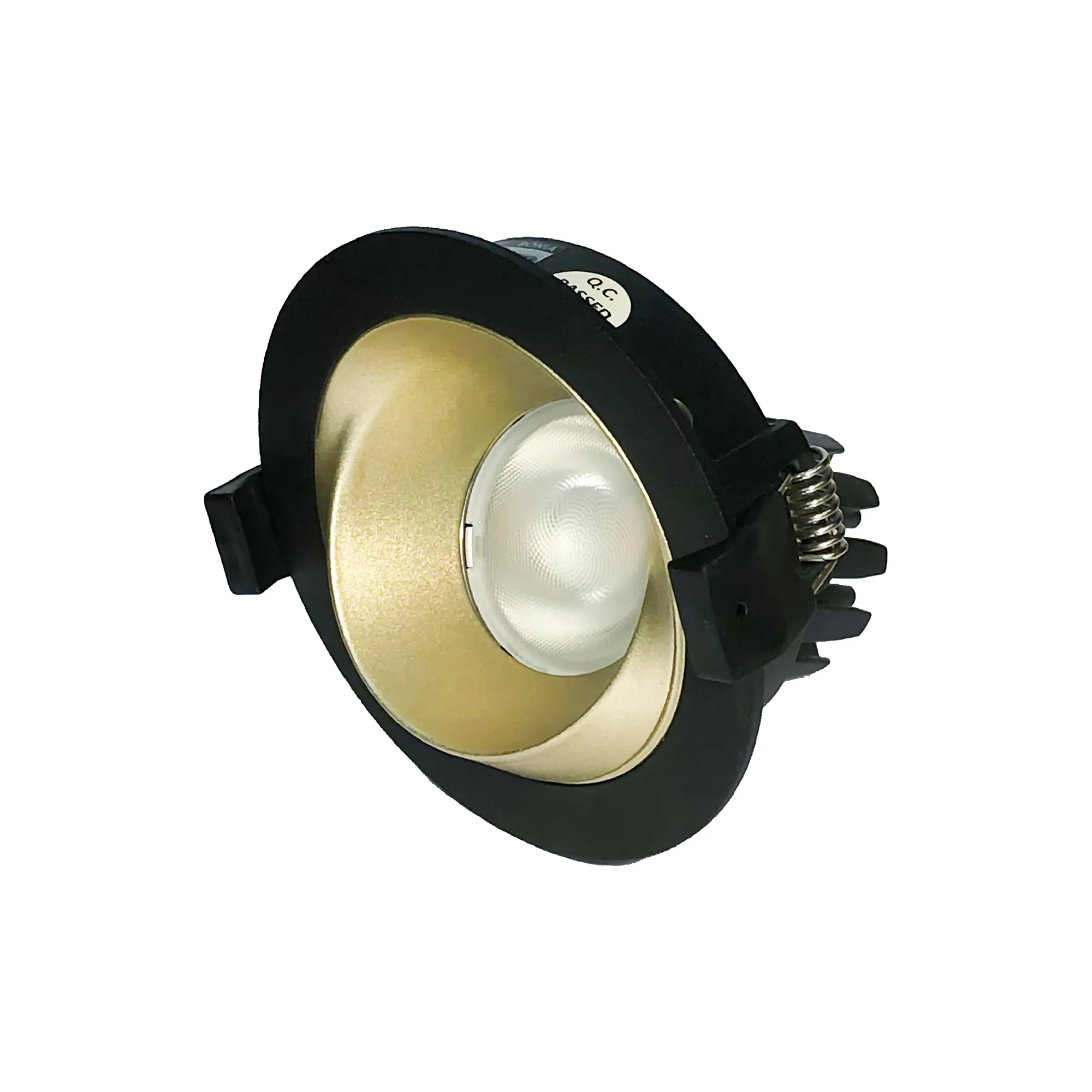 DM202655  Bonia 15 Powered by Philips 15W 1350lm 3000K 24° Engine, 350mA,Black/Gold,27° Angled Round Recessed Spotlight,IP20.